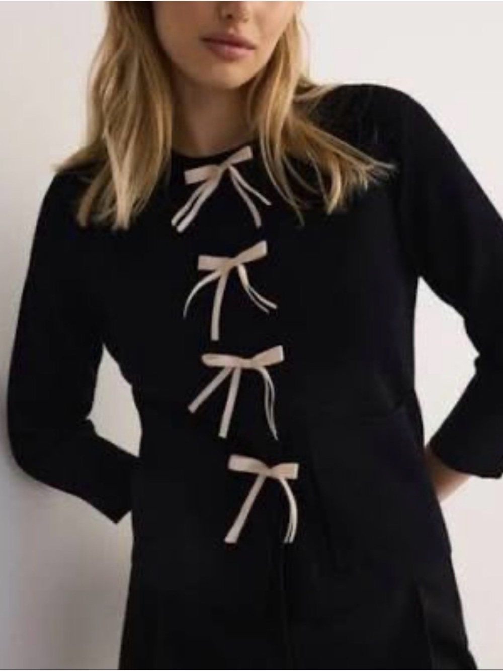 Zara Bow Knit Cardigan M Black Balletcore Coquette French Girl Sweater